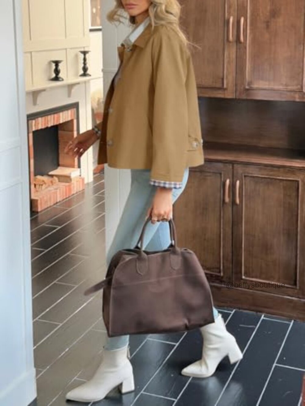 Cropped Trench Coat Lightweight Single Breasted Jacket Fall Windbreaker - Picture 6 of 7